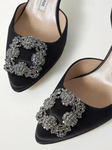 Manolo Blahnik Hangisli 70 Embellished Satin Slingback Pumps | Thumbnail 4 Manolo Blahnik Hangisli 70 Embellished Satin Slingback Pumps | Thumbnail 4