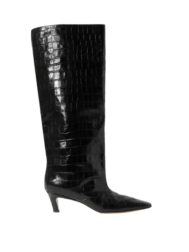 Croc-effect Leather Knee Boots
