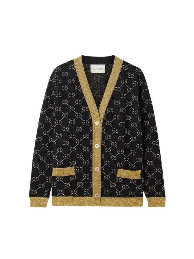 etallic Jacquard-knit Cotton-blend Cardigan