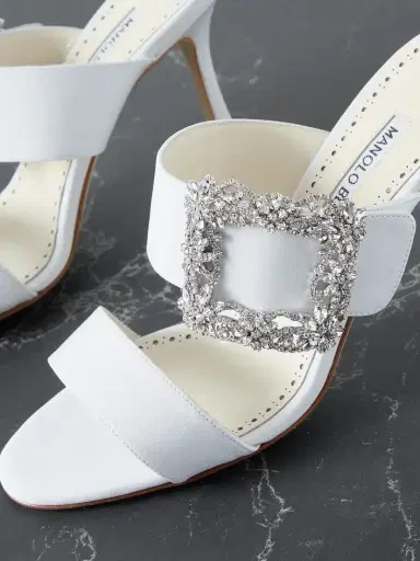Manolo Blahnik Gable 90 Buckled Crepe De Chine Mules | Thumbnail 4 Manolo Blahnik Gable 90 Buckled Crepe De Chine Mules | Thumbnail 4
