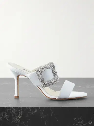 Manolo Blahnik Gable 90 Buckled Crepe De Chine Mules | Thumbnail 1 Manolo Blahnik Gable 90 Buckled Crepe De Chine Mules | Thumbnail 1