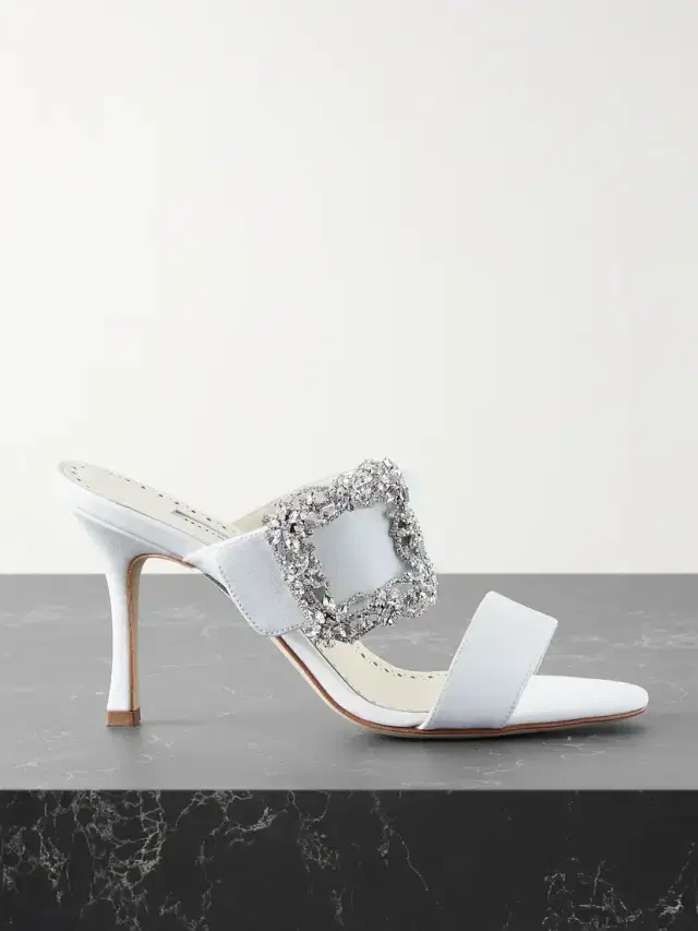 Manolo Blahnik Gable 90 Buckled Crepe De Chine Mules