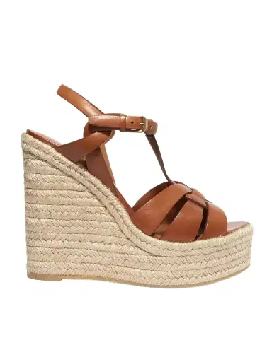 Saint Laurent Tribute Woven Leather Espadrille Wedge Sandals | Thumbnail 1 Saint Laurent Tribute Woven Leather Espadrille Wedge Sandals | Thumbnail 1