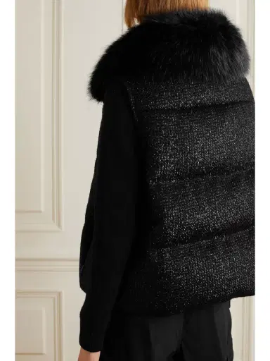 Moncler Carrelet Faux Fur-trimmed Quilted Metallic Wool-blend Tweed Down Vest | Thumbnail 4 Moncler Carrelet Faux Fur-trimmed Quilted Metallic Wool-blend Tweed Down Vest | Thumbnail 4