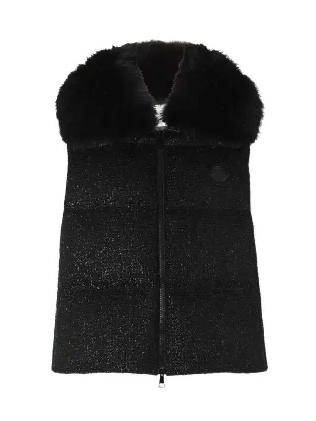 Moncler Carrelet Faux Fur-trimmed Quilted Metallic Wool-blend Tweed Down Vest