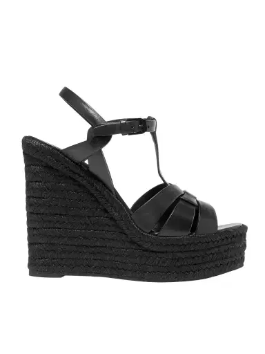 Saint Laurent Tribute Woven Leather Espadrille Wedge Sandals | Thumbnail 1