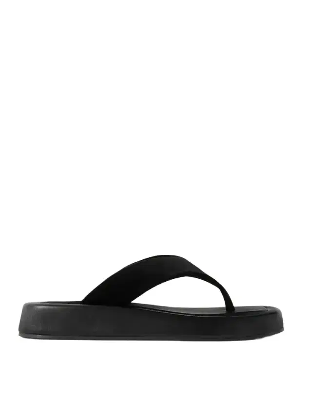 Ginza Leather And Velvet Platform Flip Flops