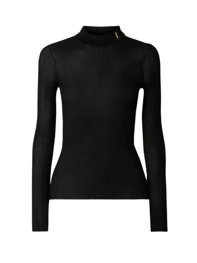 Ribbed Silk Turtleneck Top
