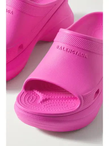 Balenciaga + Crocs Pool Perforated Neon Rubber Slides | Thumbnail 4