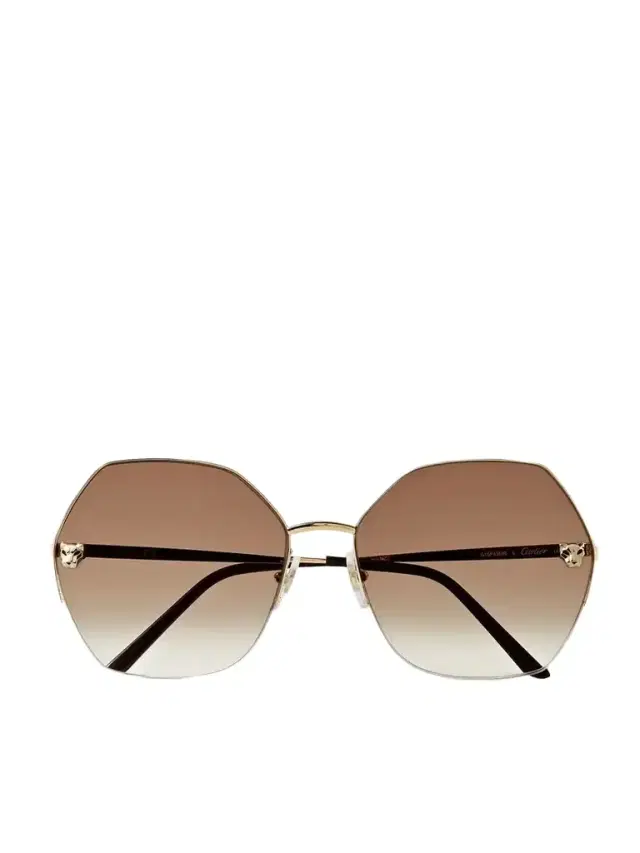 Panthère De Cartier Hexagon-frame Gold-tone Sunglasses