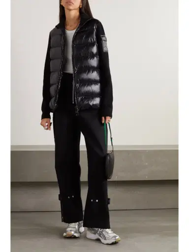 Moncler Ribbed Wool And Quilted Glossed-shell Down Jacket | Thumbnail 2 Moncler Ribbed Wool And Quilted Glossed-shell Down Jacket | Thumbnail 2