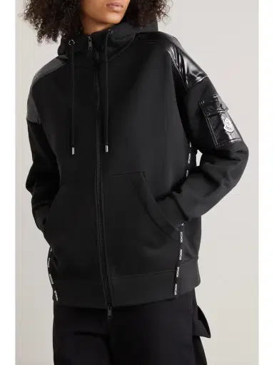 Moncler Glossed-shell Trimmed Cotton-jersey Hoodie | Thumbnail 3 Moncler Glossed-shell Trimmed Cotton-jersey Hoodie | Thumbnail 3