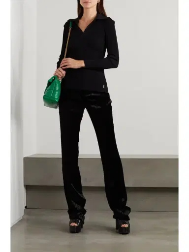 Saint Laurent Embellished Ribbed-knit Polo Sweater | Thumbnail 2 Saint Laurent Embellished Ribbed-knit Polo Sweater | Thumbnail 2