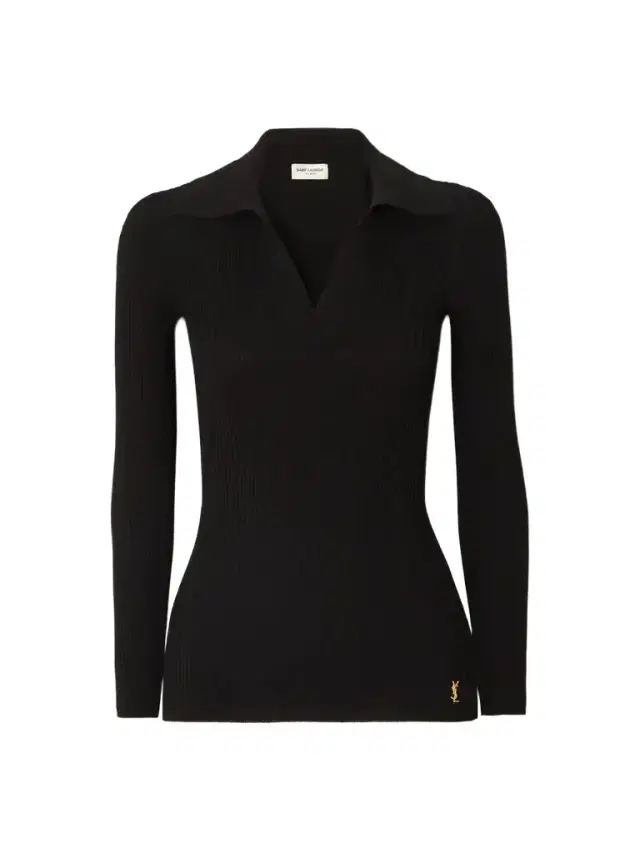 Embellished Ribbed-knit Polo Sweater