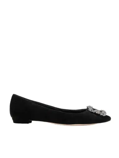 Manolo Blahnik Hangisiflat Embellished Velvet Point-toe Flats | Thumbnail 1 Manolo Blahnik Hangisiflat Embellished Velvet Point-toe Flats | Thumbnail 1