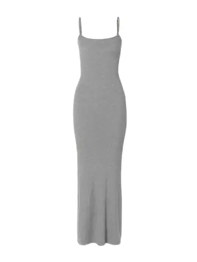 Skims Soft ounge Ribbed ong Stretch-modal Slip Dress - Heather Grey | Thumbnail 1 Skims Soft ounge Ribbed ong Stretch-modal Slip Dress - Heather Grey | Thumbnail 1
