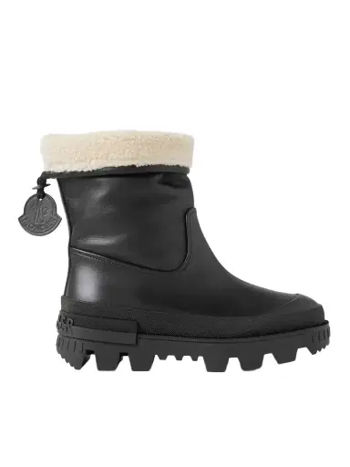 Moncler Moscova Faux Fur-trimmed Leather Ankle Boots | Thumbnail 1