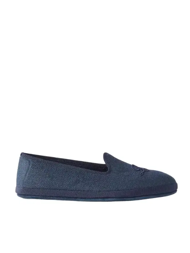 Venice Embroidered Herringbone Cashmere Slippers