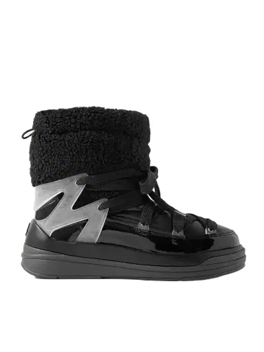 Moncler Insolux M Rubber-trimmed Fleece, Shell And Patent-leather Snow Boots | Thumbnail 1