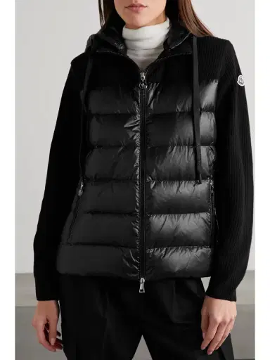 Moncler Ribbed Wool And Quilted Shell Down Hoodie - xx large | Thumbnail 3 Moncler Ribbed Wool And Quilted Shell Down Hoodie - xx large | Thumbnail 3