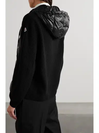Moncler Ribbed Wool And Quilted Shell Down Hoodie - xx large | Thumbnail 4 Moncler Ribbed Wool And Quilted Shell Down Hoodie - xx large | Thumbnail 4