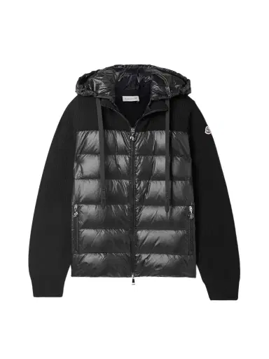 Moncler Ribbed Wool And Quilted Shell Down Hoodie - xx large | Thumbnail 1 Moncler Ribbed Wool And Quilted Shell Down Hoodie - xx large | Thumbnail 1