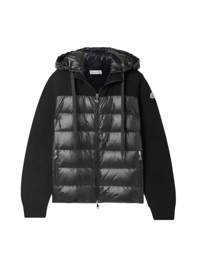 Ribbed Wool And Quilted Shell Down Hoodie - xx large