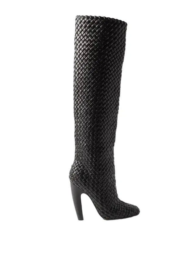 Mini Lido Intrecciato Leather Knee Boots
