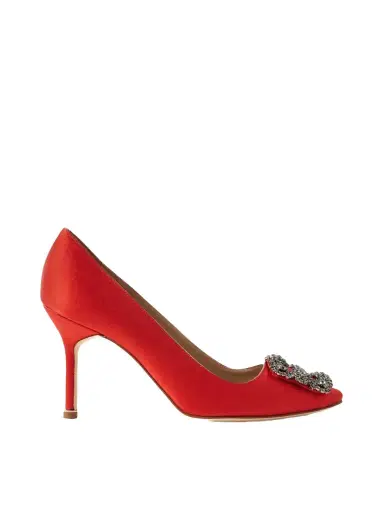 Manolo Blahnik Hangisi 90 Crystal-embellished Satin Pumps | Thumbnail 1 Manolo Blahnik Hangisi 90 Crystal-embellished Satin Pumps | Thumbnail 1