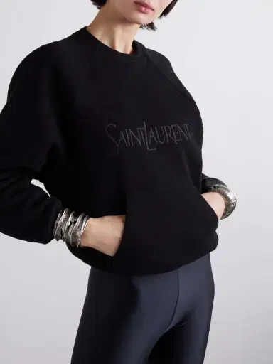 Saint Laurent Embroidered Cotton-jersey Sweatshirt | Thumbnail 3 Saint Laurent Embroidered Cotton-jersey Sweatshirt | Thumbnail 3