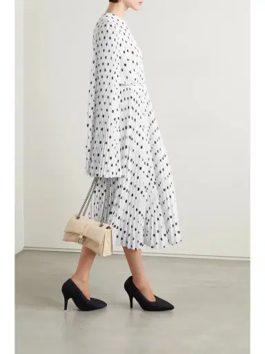 Balenciaga Pleated Polka-dot Crepe Midi Dress | Thumbnail 2 Balenciaga Pleated Polka-dot Crepe Midi Dress | Thumbnail 2