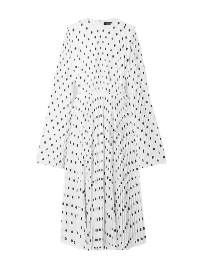Pleated Polka-dot Crepe Midi Dress