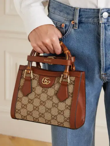 Gucci Diana Mini Leather-trimmed Crystal-embellished Canvas-jacquard Tote | Thumbnail 2 Gucci Diana Mini Leather-trimmed Crystal-embellished Canvas-jacquard Tote | Thumbnail 2
