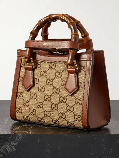 Gucci Diana Mini Leather-trimmed Crystal-embellished Canvas-jacquard Tote | Thumbnail 3 Gucci Diana Mini Leather-trimmed Crystal-embellished Canvas-jacquard Tote | Thumbnail 3