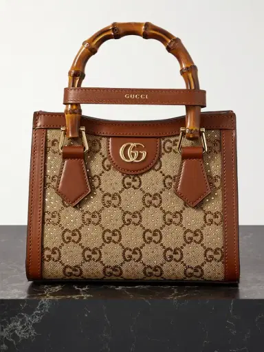 Gucci Diana Mini Leather-trimmed Crystal-embellished Canvas-jacquard Tote | Thumbnail 1 Gucci Diana Mini Leather-trimmed Crystal-embellished Canvas-jacquard Tote | Thumbnail 1