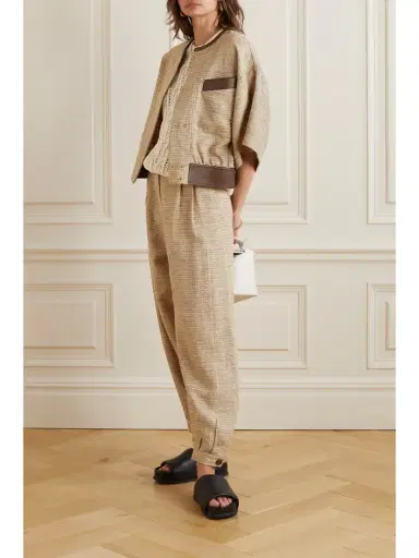 Loro Piana Lyron Leather-trimmed Linen Jacket | Thumbnail 2 Loro Piana Lyron Leather-trimmed Linen Jacket | Thumbnail 2