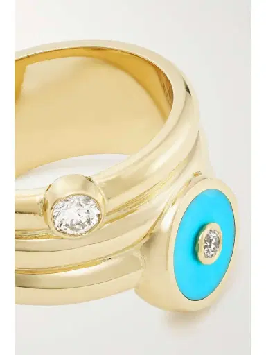 Retrouvaí Triple Coil Mini Compass 14-karat Gold, Turquoise And Diamond Ring | Thumbnail 4 Retrouvaí Triple Coil Mini Compass 14-karat Gold, Turquoise And Diamond Ring | Thumbnail 4