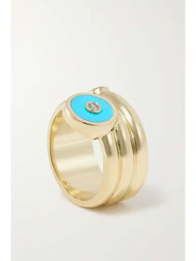 Retrouvaí Triple Coil Mini Compass 14-karat Gold, Turquoise And Diamond Ring | Thumbnail 5 Retrouvaí Triple Coil Mini Compass 14-karat Gold, Turquoise And Diamond Ring | Thumbnail 5