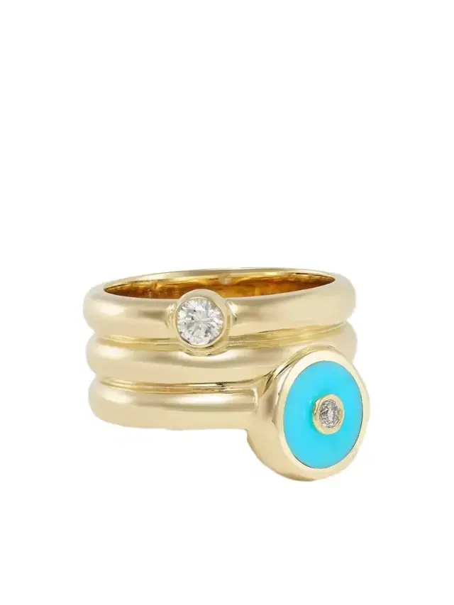 Triple Coil Mini Compass 14-karat Gold, Turquoise And Diamond Ring Triple Coil Mini Compass 14-karat Gold, Turquoise And Diamond Ring