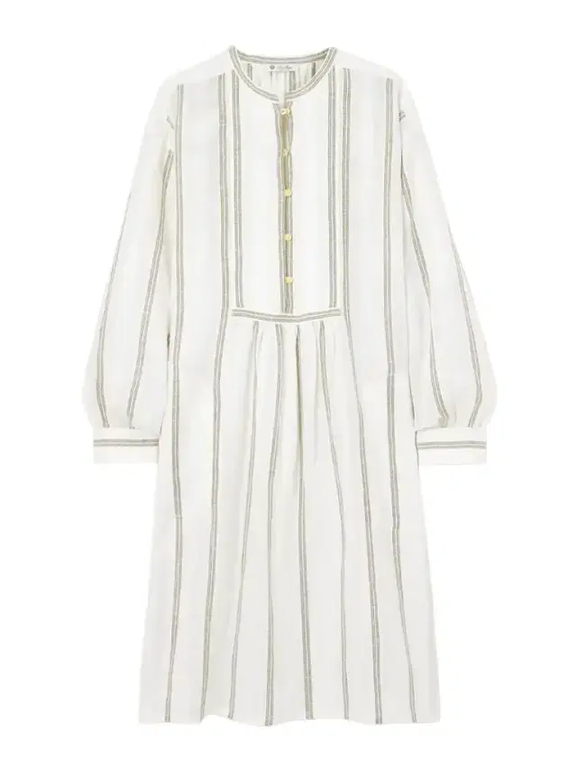 Loro Piana Pleated Striped Linen Midi Dress