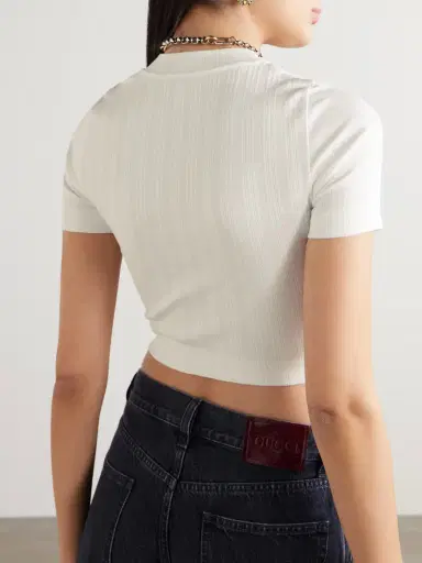 Loewe Anagram Cropped Embroidered Ribbed Cotton T-shirt | Thumbnail 4 Loewe Anagram Cropped Embroidered Ribbed Cotton T-shirt | Thumbnail 4