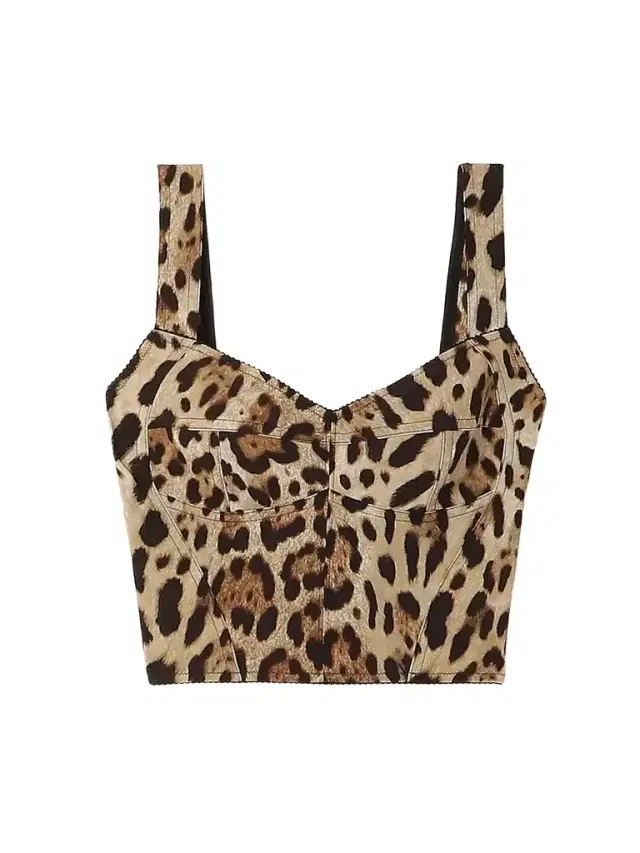 Cropped Leopard-print Stretch-canvas Bustier Top