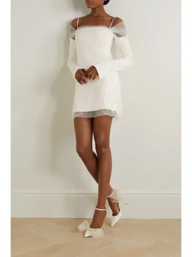 Danielle Frankel Lucy Cold-shoulder Lace-trimmed Tulle And Cady Mini Dress | Thumbnail 2 Danielle Frankel Lucy Cold-shoulder Lace-trimmed Tulle And Cady Mini Dress | Thumbnail 2