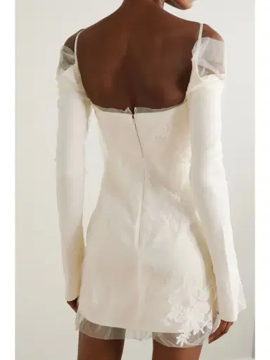 Danielle Frankel Lucy Cold-shoulder Lace-trimmed Tulle And Cady Mini Dress | Thumbnail 3 Danielle Frankel Lucy Cold-shoulder Lace-trimmed Tulle And Cady Mini Dress | Thumbnail 3