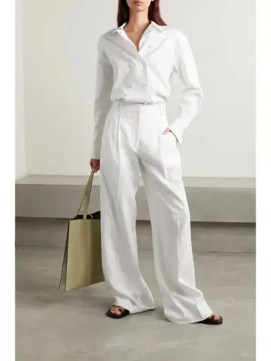 Another Tomorrow + Net Sustain Pleated Linen Wide-leg Pants | Thumbnail 2