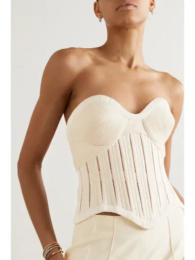 Danielle Frankel Anika Strapless Cotton-blend Twill, Tulle And Plissé-satin Bustier Top | Thumbnail 3 Danielle Frankel Anika Strapless Cotton-blend Twill, Tulle And Plissé-satin Bustier Top | Thumbnail 3