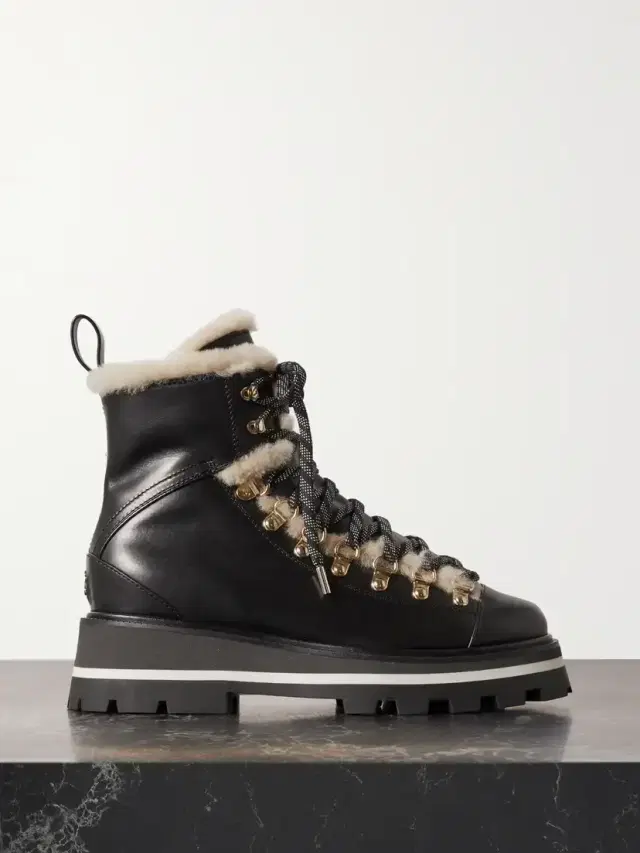 Chike Shearling-trimmed Leather Combat Boots