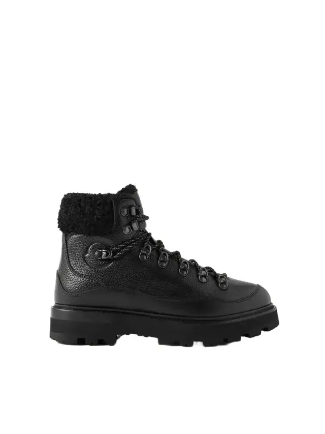 Moncler Peka Trek Faux Fur-trimmed Textured-leather Ankle Boots