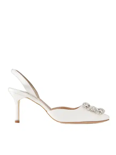 Manolo Blahnik Hangisli 70 Crystal-embellished Satin Slingback Pumps | Thumbnail 1 Manolo Blahnik Hangisli 70 Crystal-embellished Satin Slingback Pumps | Thumbnail 1