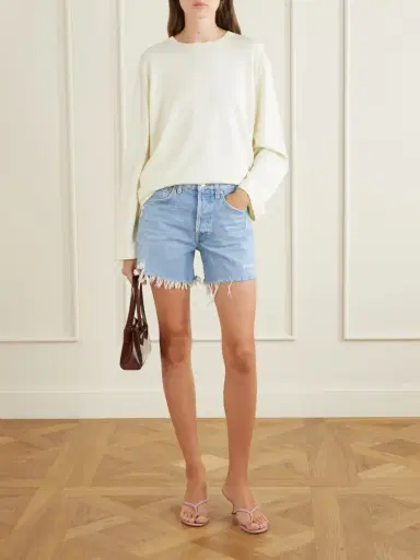 AGOLDE Parker Long Distressed Organic Denim Shorts | Thumbnail 2